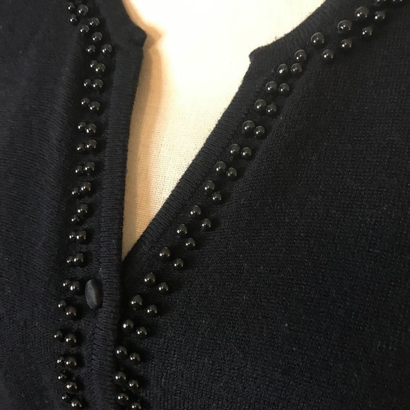 SML Design Black Beaded Cardigan Sweater with V-neckline, Size Small - Picture 2 of 5